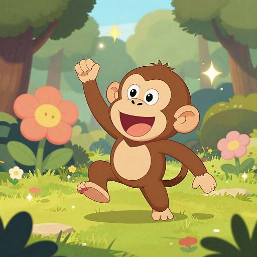 Joyful Monkey Dancing in Magical Forest