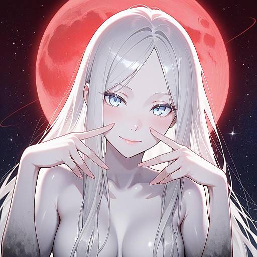 White-Eyed Beauty Under Red Moon