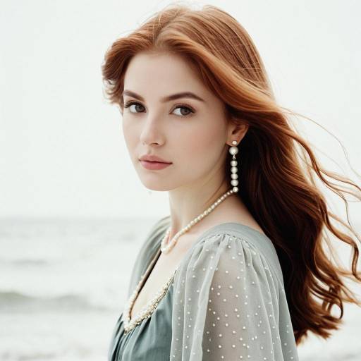 Young Woman with Auburn Hair and Pearl Jewelry