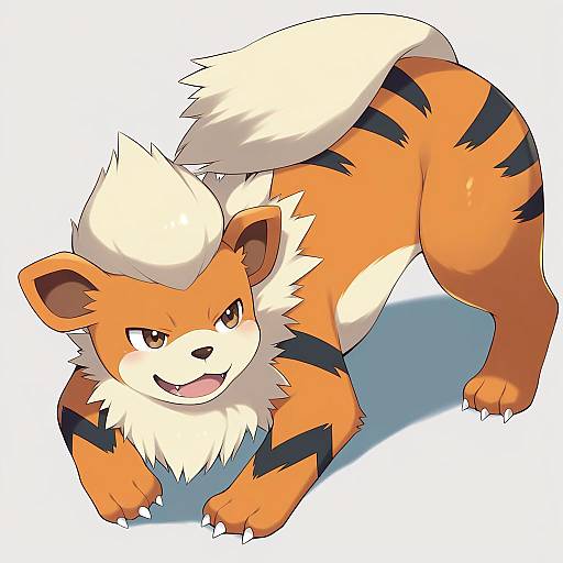 Illustration of Growlithe, pokemon in the style of Fujishiro emyu