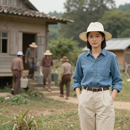 Rural Scene with Woman in White Hat