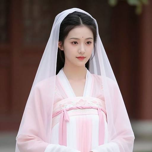 Traditional Pink and White Dress with Veil