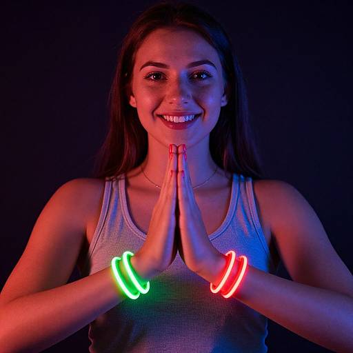 Vibrant Neon Glow Prayer Pose