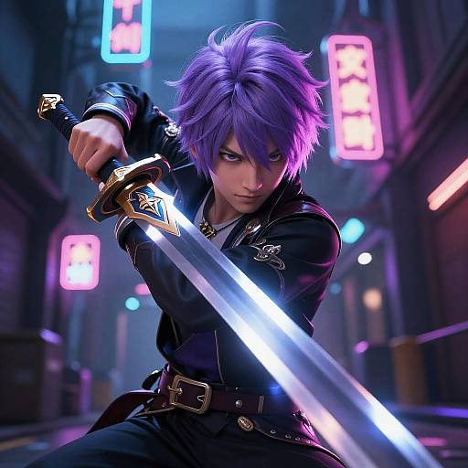 Anime Boy with Glowing Sword in Battle