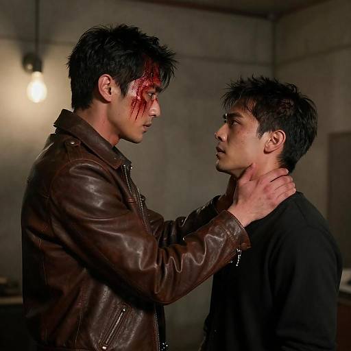 Tense Confrontation in Dim Room