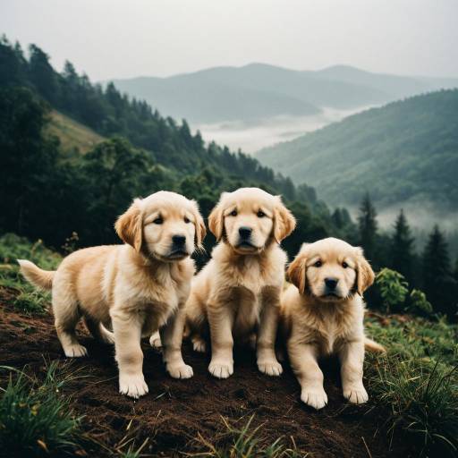 Cinematic Close-Up of Golden Retriever Puppies Cinematic Close-Up of Golden Retriever Puppies