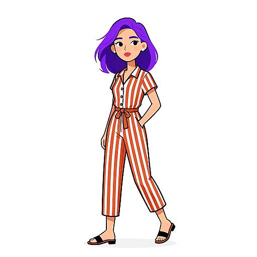 Casual Chic Woman in Striped Jumpsuit