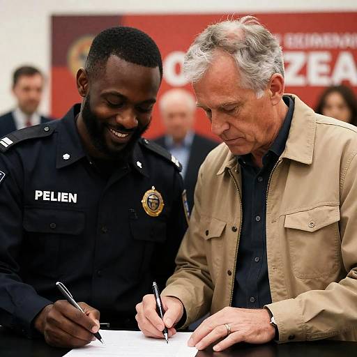 Candid Interaction of Two Men in Uniform