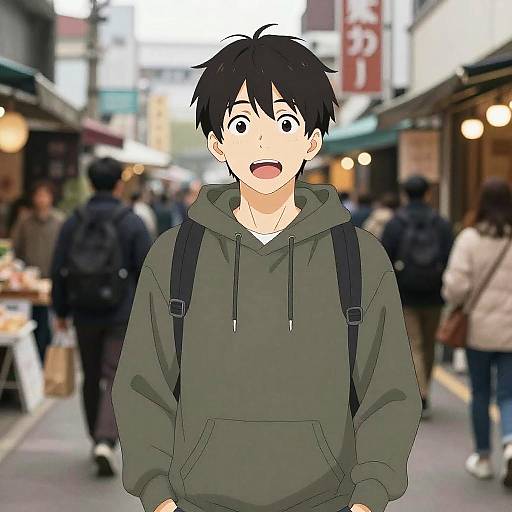 Teen Boy in Vibrant Street Market