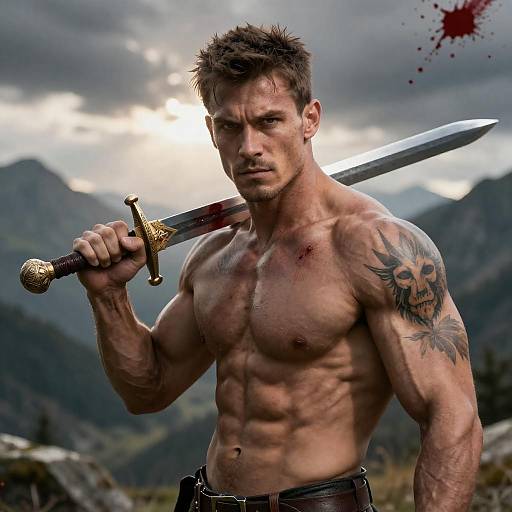 Intense Warrior in Dramatic Landscape