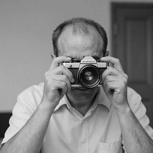 Middle-Aged Man with Vintage Camera