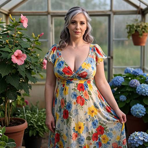 Mature Woman in Vintage Garden Dress