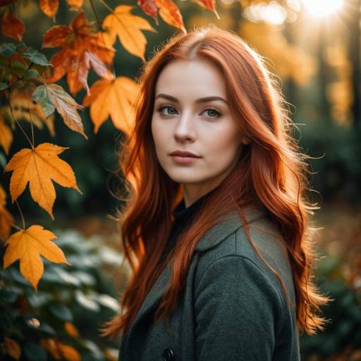 Young Woman with Red Hair in Autumn Forest