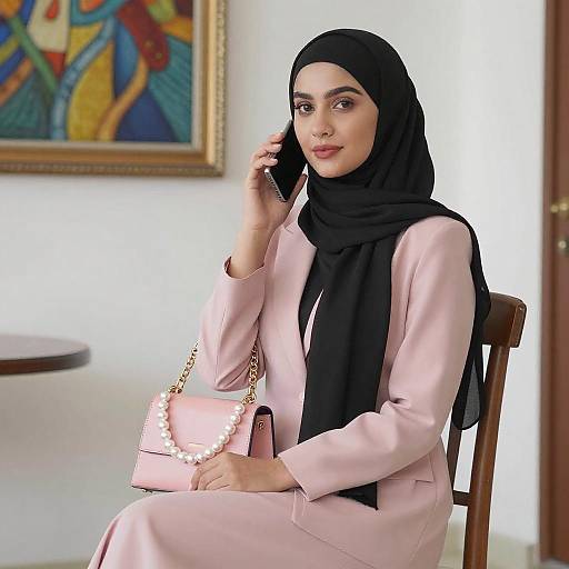 Young Woman in Pink Suit with Hijab