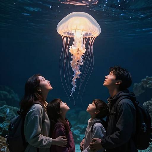 Ethereal Jellyfish Beneath Inverted Mountain