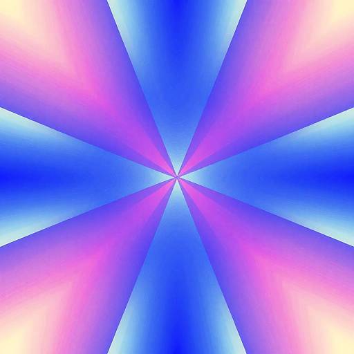 Digital abstract art of a radial burst with vibrant blue and pink gradients, converging at a central point.