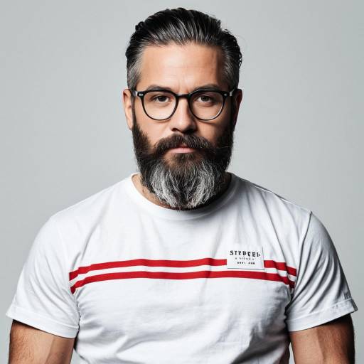 Bearded Man with Glasses and Striped T-Shirt