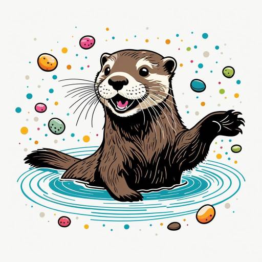 Cheerful Otter Juggling Colorful Pebbles
