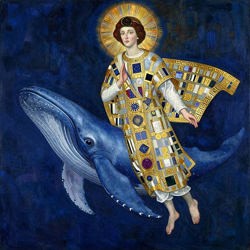 Celestial Blue Whale Saint in Byzantine Vestments