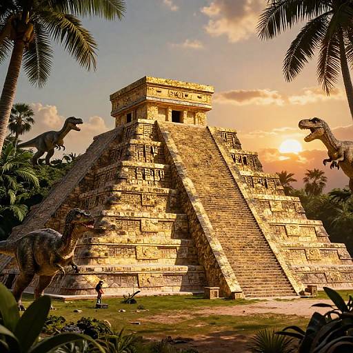 Golden Mayan Pyramid with Dinosaurs