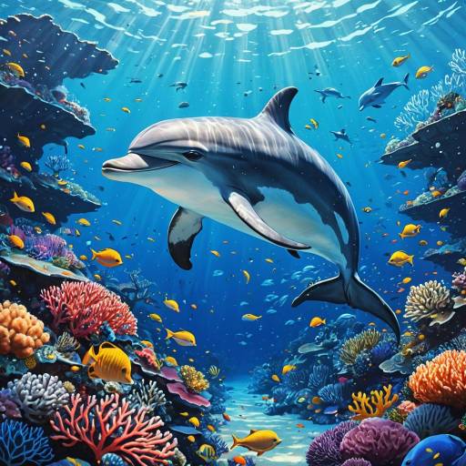 Cute Cartoon Dolphin in Vibrant Coral Reef