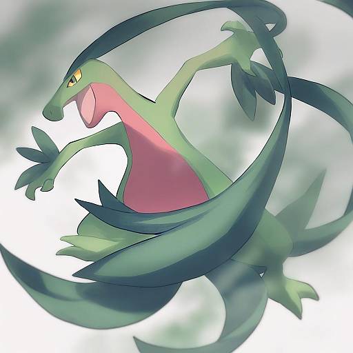 Illustration of Grovyle, pokemon in the style of Migolu