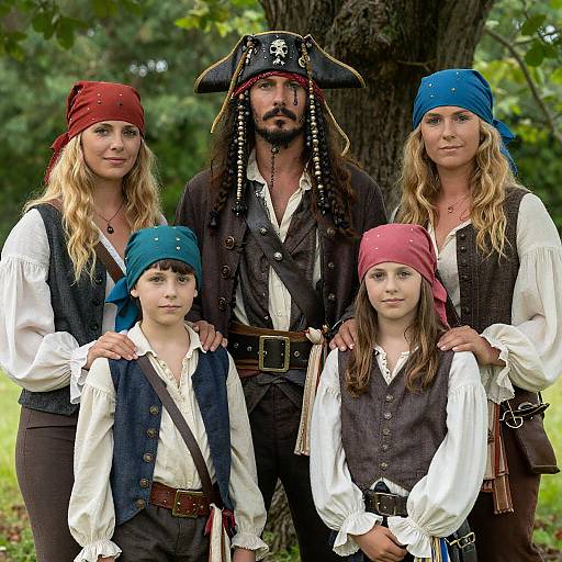 Pirate-Themed Family Portrait by the Tree