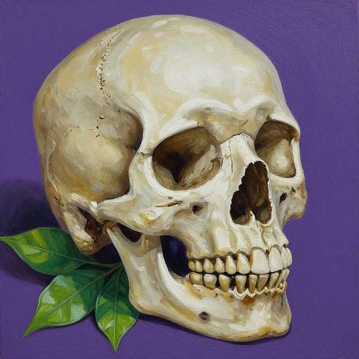 Oil Painting of Skull with Foliage
