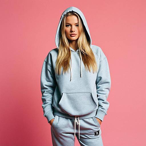 Blonde Woman in Light Blue Sweat Suit