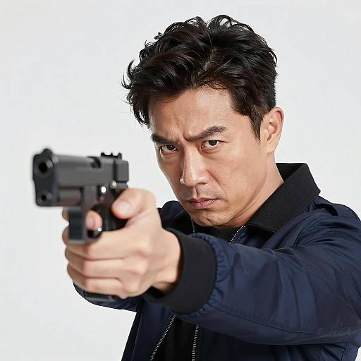 Intense Man Pointing Gun Photograph