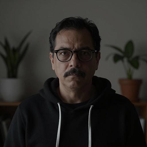 Serious Middle-Aged Man in Black Hoodie