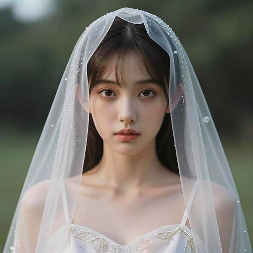 Young Woman in Delicate Bridal Veil