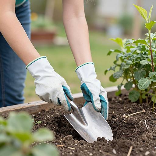 Young Woman Gardening with Metal Spade