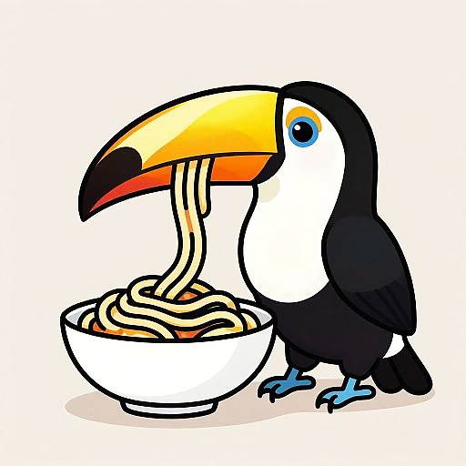 Vintage Cartoon Toucan Eating Spaghetti