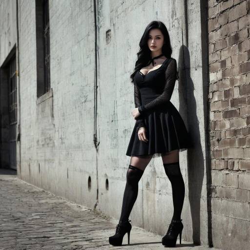 Woman in Black Gothic Dress Against Wall
