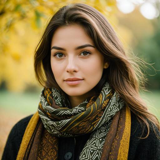 Young Woman in Autumn Scarf Outdoors