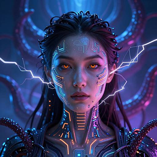 Futuristic Cybernetic Woman with Neon Circuitry