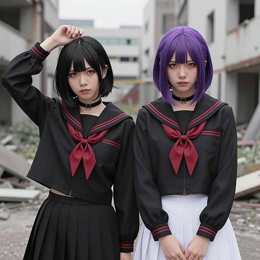 Two Asian Women in Japanese School Uniforms