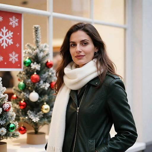 Festive Woman by Window Display