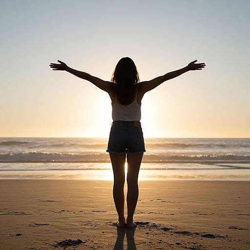 Woman Embracing Sunset on Beach