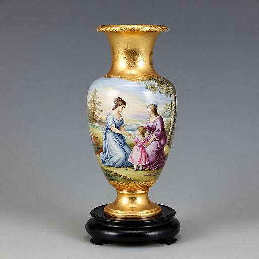 Gilded Porcelain Vase with Hand-Painted Scene