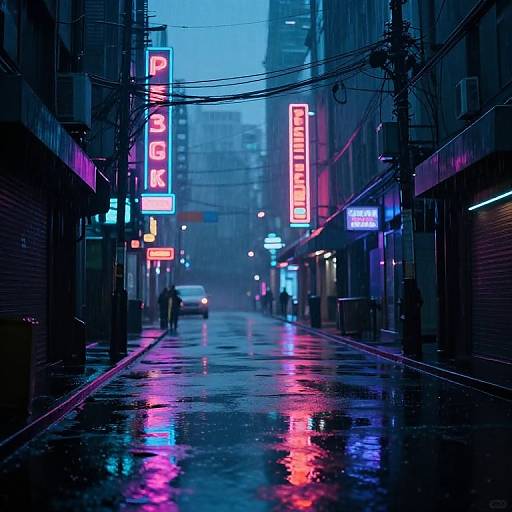 Cyberpunk Neon Rainy Street Scene