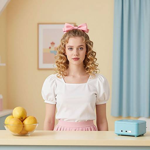 1980s Pastel Room with Woman