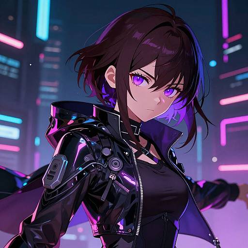 Cyberpunk Anime Girl with Neon Eyes