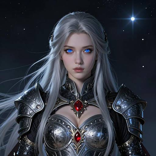 Fantasy Warrior Woman with Silver Hair and Blue Eyes