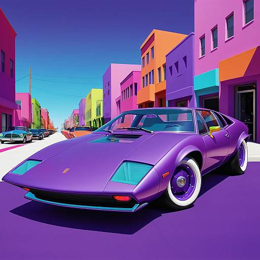 Purple Lamborghini on Vibrant City Street