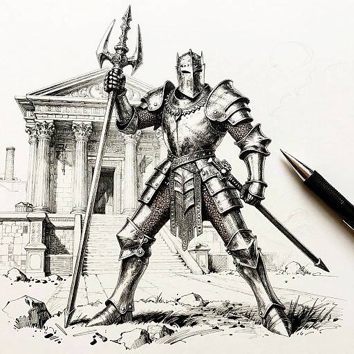 Armored Paladin Defending Ancient Temple