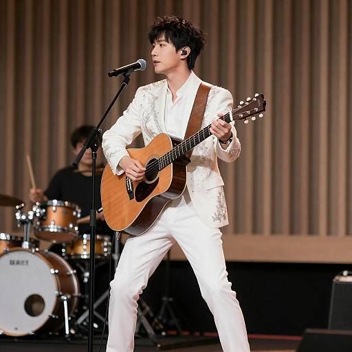 Embroidered White Suit Guitarist on Stage