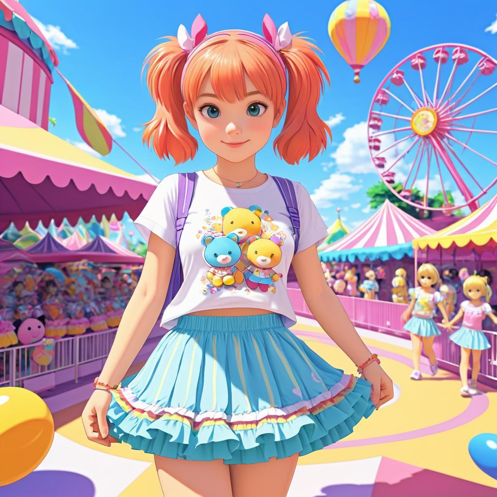 Cheerful Girl at a Vibrant Carnival