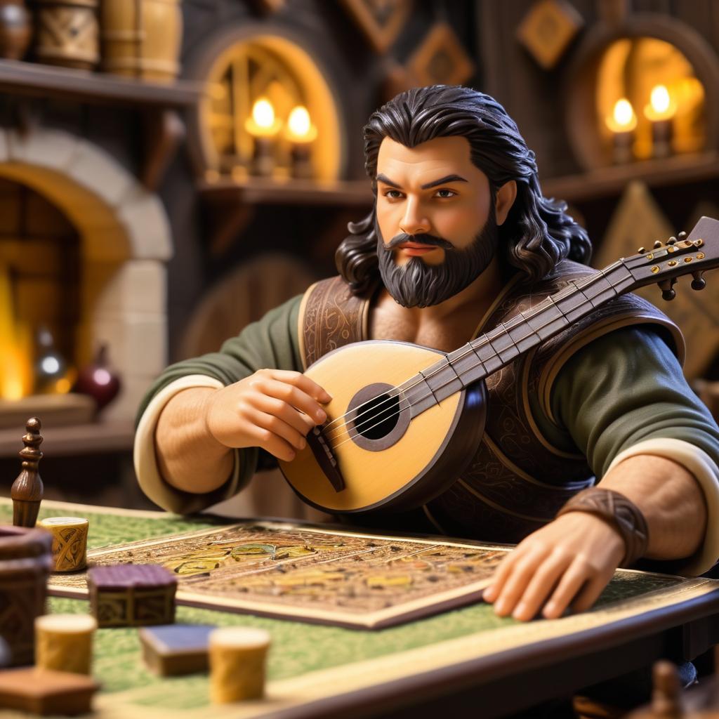 Muscular Bard Playing Lute in Tavern